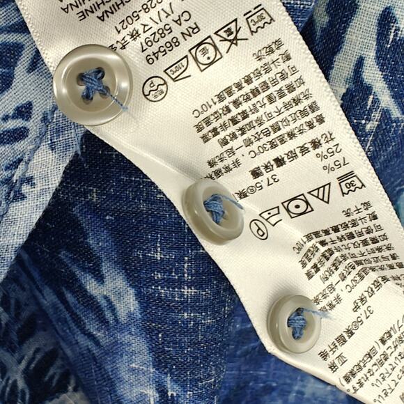 Tommy Bahama Island Zone Linen Shirt Size Medium Blue Indigo Evening Beach Aloha - Picture 13 of 13